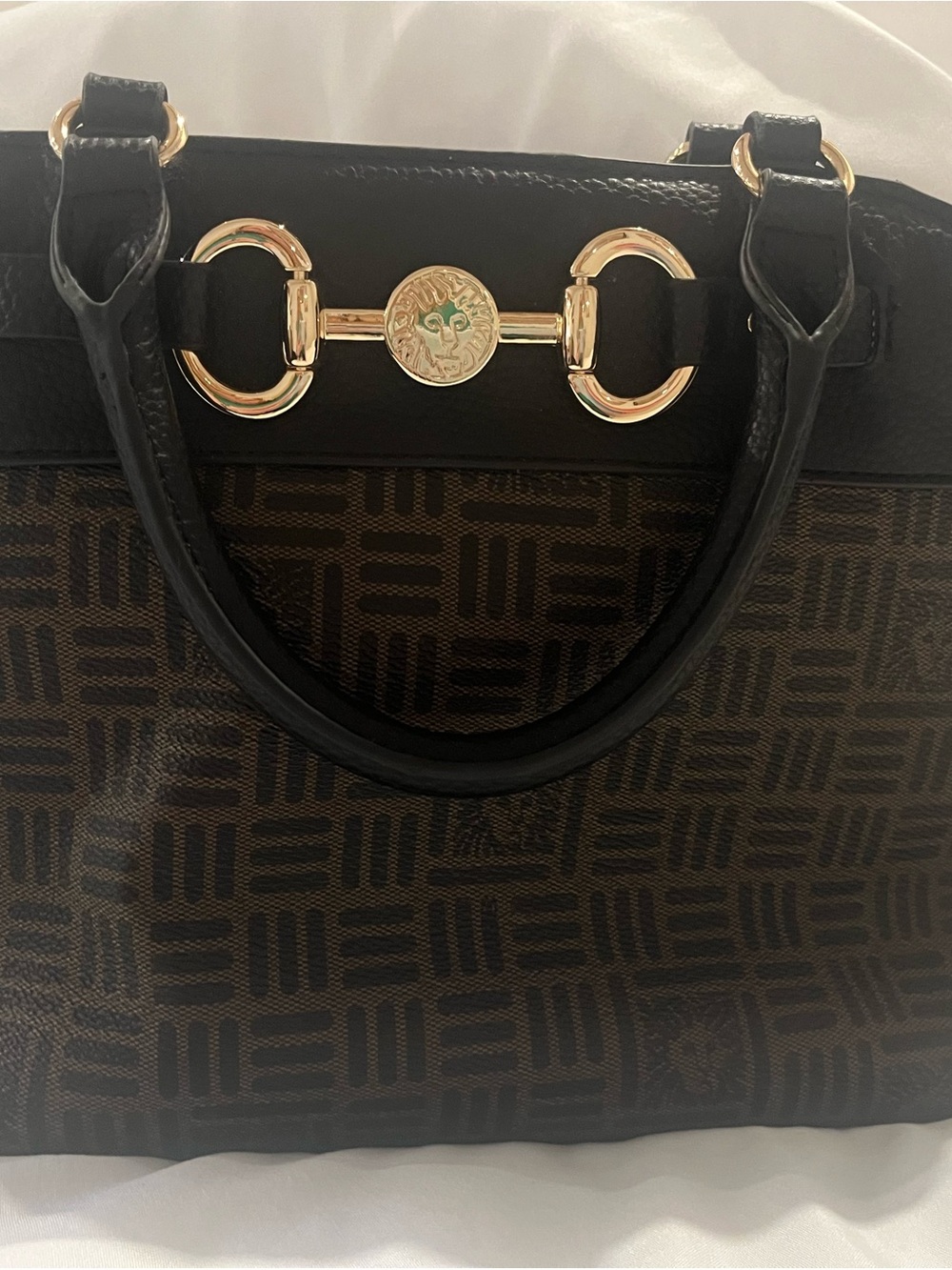 Elegant Black and Brown Patterned Women's Satchel-Anne Klein